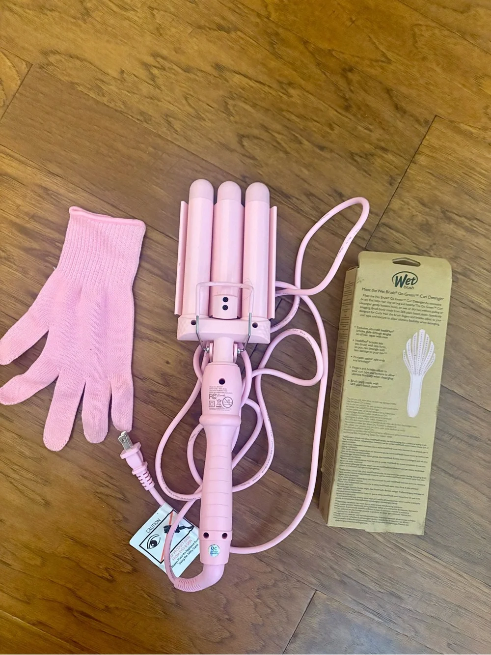 Pink Triple Barrel Curling Iron with Heat Glove